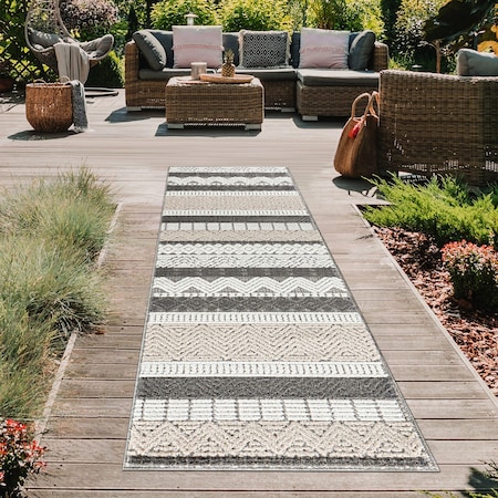 World Rug Gallery Contemporary Boho Indoor/Outdoor Runner Rug 2' x 7' Runner Gray 5559GRAY2X7